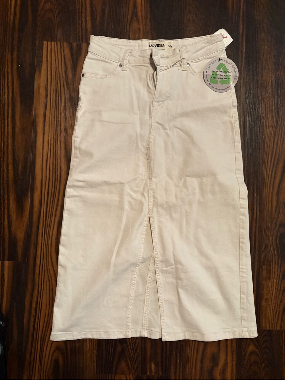 Cream Midi Front Slit Denim Skirt 1/26